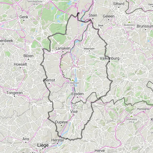 Map miniature of "Hilltops and Countryside" cycling inspiration in Prov. Limburg (BE), Belgium. Generated by Tarmacs.app cycling route planner