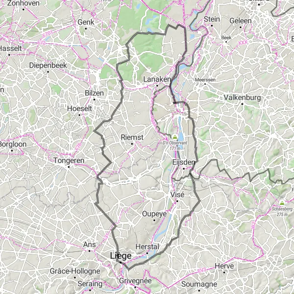 Map miniature of "Limburg Maasmechelen Road Cycling Route" cycling inspiration in Prov. Limburg (BE), Belgium. Generated by Tarmacs.app cycling route planner