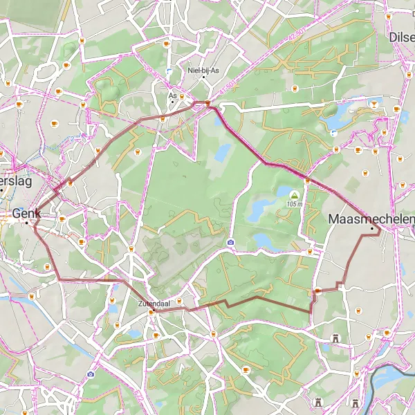 Miniature de la carte de l'inspiration cycliste "Gravel Vallei van de Ziepbeek Loop" dans la Prov. Limburg (BE), Belgium. Générée par le planificateur d'itinéraire cycliste Tarmacs.app