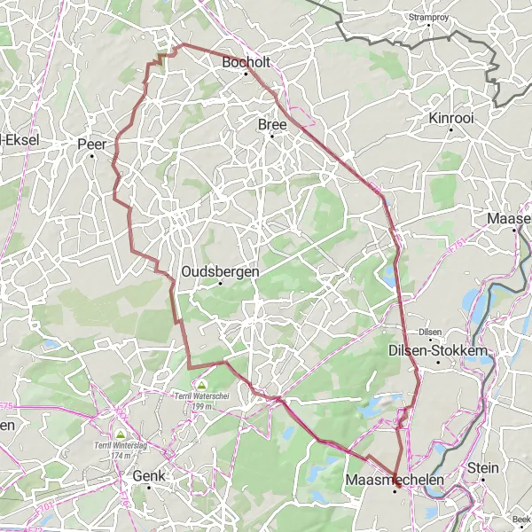 Map miniature of "Gravel Route - Mechelen-aan-de-Maas-Beek Loop" cycling inspiration in Prov. Limburg (BE), Belgium. Generated by Tarmacs.app cycling route planner