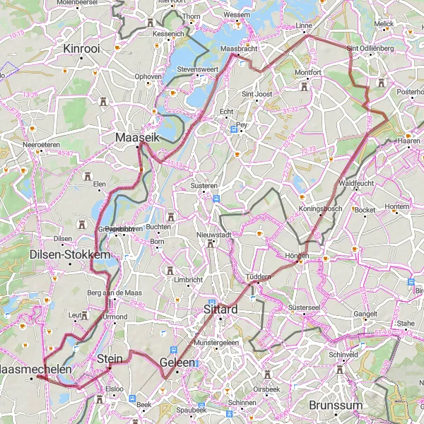 Map miniature of "Gravel Route - Nenenoord-Kerkeweerd-Echterbosch Loop" cycling inspiration in Prov. Limburg (BE), Belgium. Generated by Tarmacs.app cycling route planner