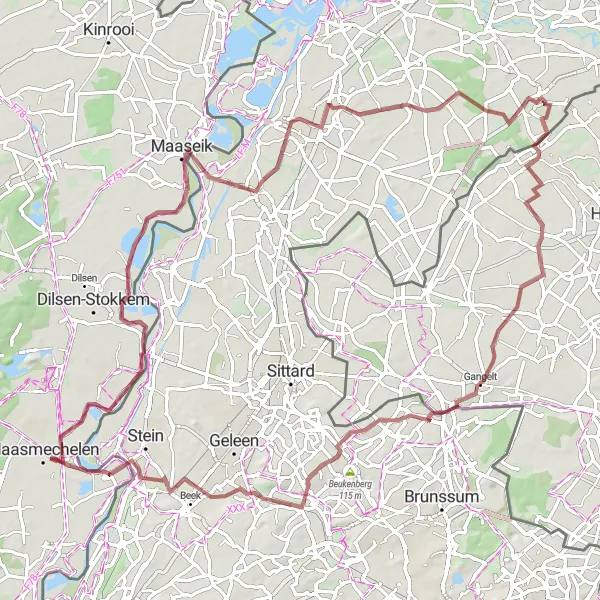 Miniatuurkaart van de fietsinspiratie "Gravelroute langs Nenenoord-Kerkeweerd en Echt" in Prov. Limburg (BE), Belgium. Gemaakt door de Tarmacs.app fietsrouteplanner