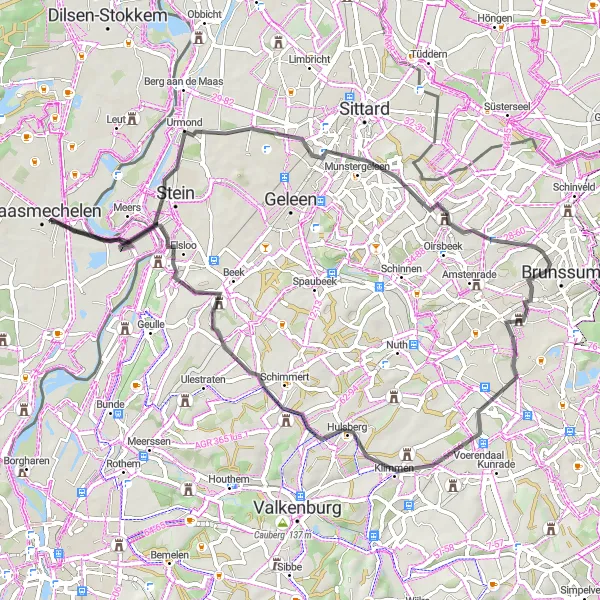 Map miniature of "Mechelen-aan-de-Maas Loop" cycling inspiration in Prov. Limburg (BE), Belgium. Generated by Tarmacs.app cycling route planner