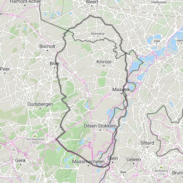 Karten-Miniaturansicht der Radinspiration "Maasmechelen-Runde" in Prov. Limburg (BE), Belgium. Erstellt vom Tarmacs.app-Routenplaner für Radtouren