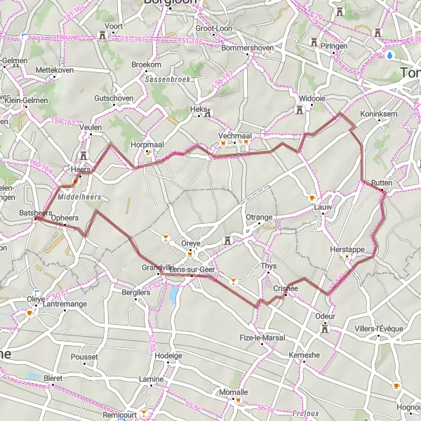 Map miniature of "Batsheers Gravel Circuit" cycling inspiration in Prov. Limburg (BE), Belgium. Generated by Tarmacs.app cycling route planner