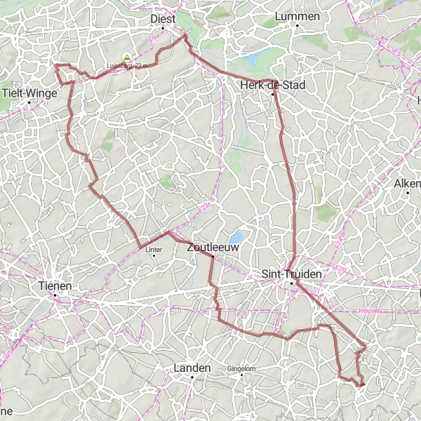 Miniature de la carte de l'inspiration cycliste "L'aventure à travers les collines de Limbourg" dans la Prov. Limburg (BE), Belgium. Générée par le planificateur d'itinéraire cycliste Tarmacs.app