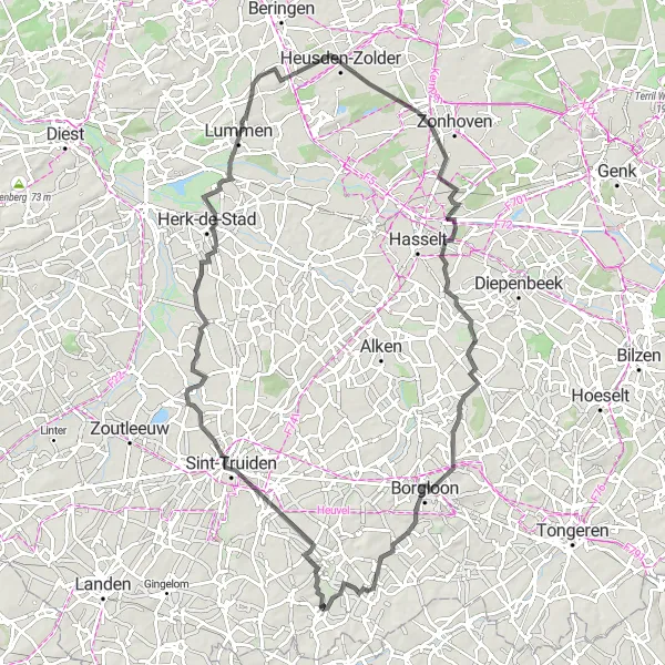 Map miniature of "Gorsem-Kiewit Road Challenge" cycling inspiration in Prov. Limburg (BE), Belgium. Generated by Tarmacs.app cycling route planner