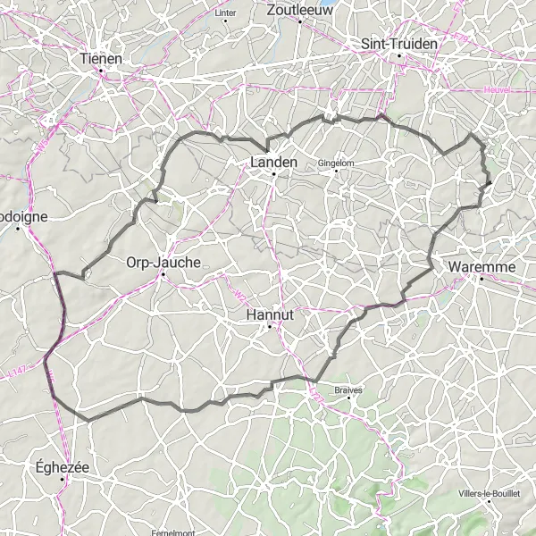Map miniature of "Road Route 1" cycling inspiration in Prov. Limburg (BE), Belgium. Generated by Tarmacs.app cycling route planner