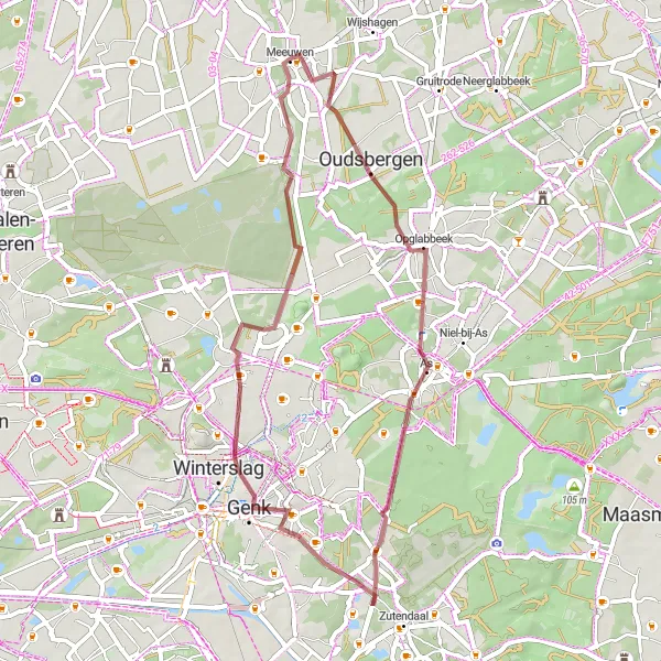 Miniature de la carte de l'inspiration cycliste "Tour à vélo pittoresque" dans la Prov. Limburg (BE), Belgium. Générée par le planificateur d'itinéraire cycliste Tarmacs.app