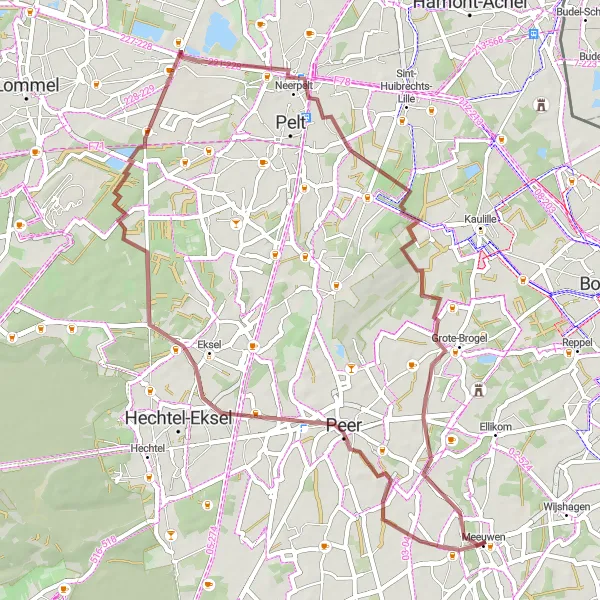 Karten-Miniaturansicht der Radinspiration "Radtour von Meeuwen nach Grote-Brogel" in Prov. Limburg (BE), Belgium. Erstellt vom Tarmacs.app-Routenplaner für Radtouren