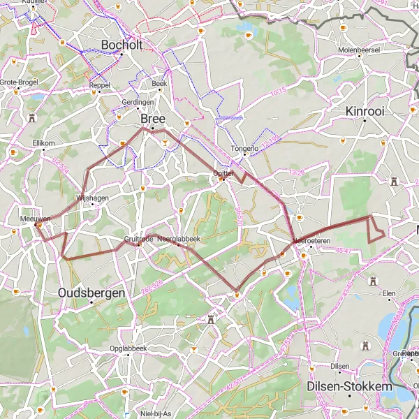 Karten-Miniaturansicht der Radinspiration "Erkundung von Opitter und Berg" in Prov. Limburg (BE), Belgium. Erstellt vom Tarmacs.app-Routenplaner für Radtouren