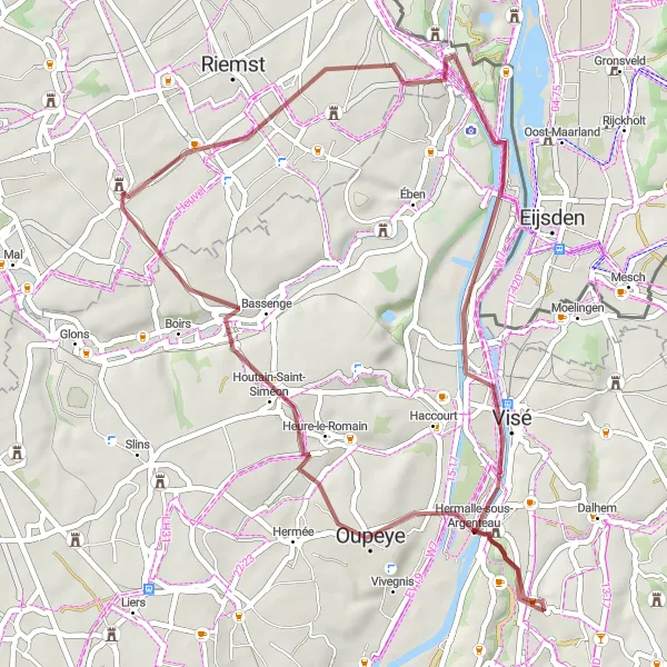 Miniature de la carte de l'inspiration cycliste "Les collines de la Meuse" dans la Prov. Limburg (BE), Belgium. Générée par le planificateur d'itinéraire cycliste Tarmacs.app
