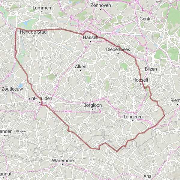 Karten-Miniaturansicht der Radinspiration "Mergellandroute über Herstappe und Sint-Truiden" in Prov. Limburg (BE), Belgium. Erstellt vom Tarmacs.app-Routenplaner für Radtouren