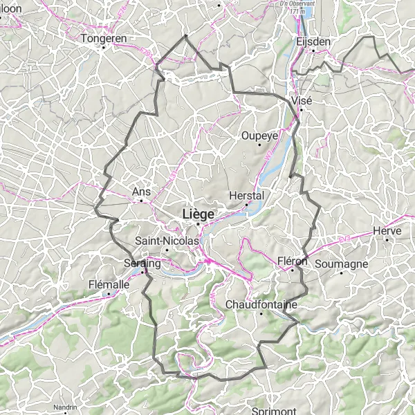 Miniature de la carte de l'inspiration cycliste "La route des collines ardennaises" dans la Prov. Limburg (BE), Belgium. Générée par le planificateur d'itinéraire cycliste Tarmacs.app