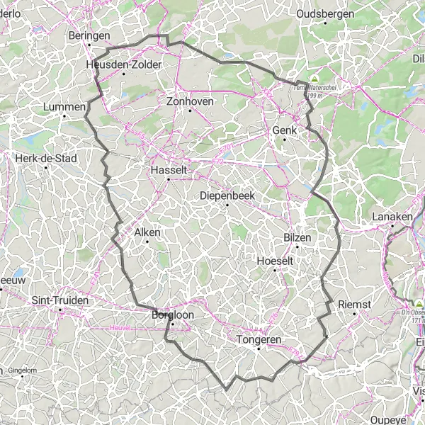 Miniatuurkaart van de fietsinspiratie "Limburg Roadtrip vol Historie" in Prov. Limburg (BE), Belgium. Gemaakt door de Tarmacs.app fietsrouteplanner