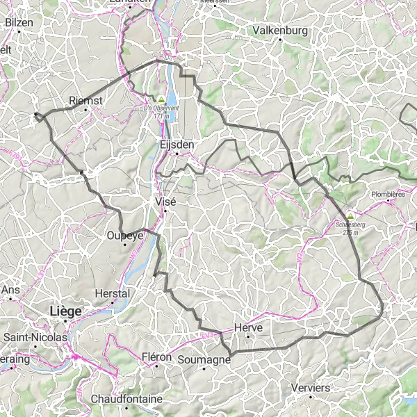 Miniatuurkaart van de fietsinspiratie "Fietsen door Limburgse heuvels" in Prov. Limburg (BE), Belgium. Gemaakt door de Tarmacs.app fietsrouteplanner