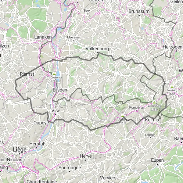 Miniature de la carte de l'inspiration cycliste "Aventure cycliste à travers les collines de Limbourg" dans la Prov. Limburg (BE), Belgium. Générée par le planificateur d'itinéraire cycliste Tarmacs.app