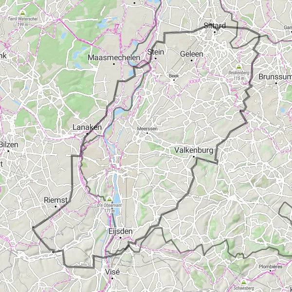 Map miniature of "Scenic Cycling Journey through Riemst to Bassenge: Road Route" cycling inspiration in Prov. Limburg (BE), Belgium. Generated by Tarmacs.app cycling route planner
