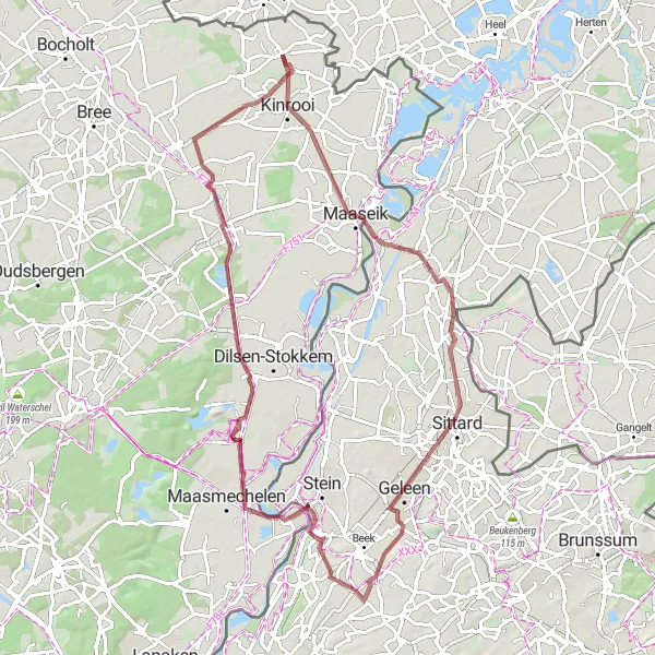 Map miniature of "Gravel Escape" cycling inspiration in Prov. Limburg (BE), Belgium. Generated by Tarmacs.app cycling route planner
