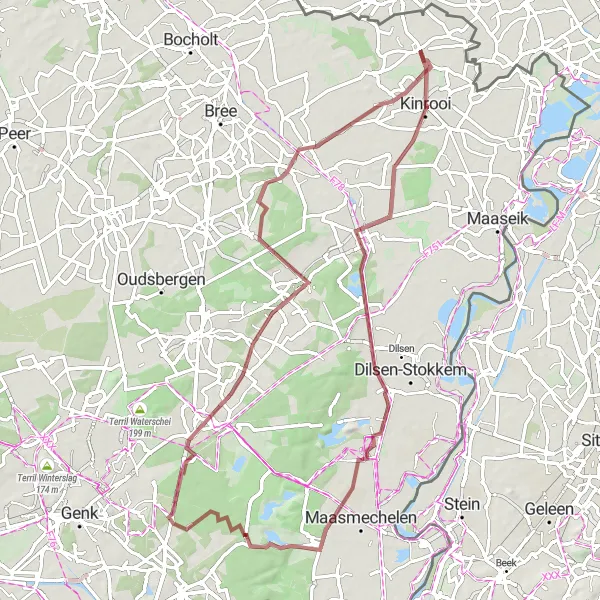 Miniatuurkaart van de fietsinspiratie "Gravelroute door de Ziepbeekvallei" in Prov. Limburg (BE), Belgium. Gemaakt door de Tarmacs.app fietsrouteplanner