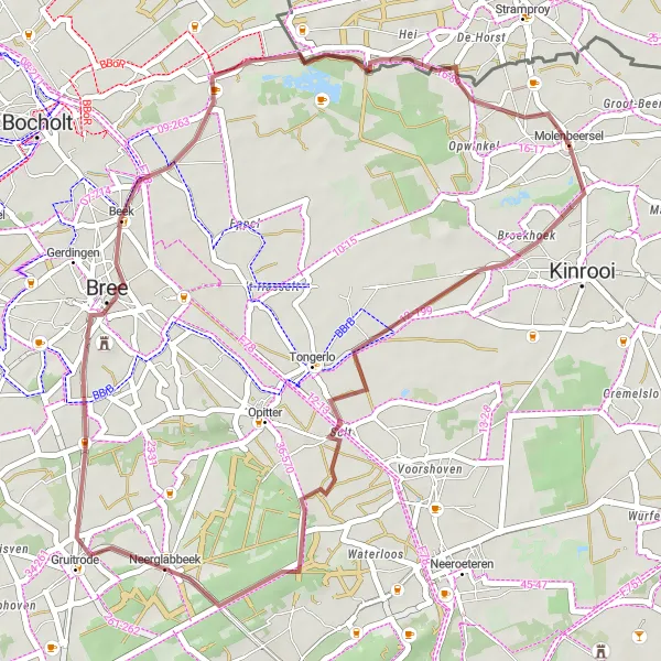 Map miniature of "Molenbeersel Gravel Adventure" cycling inspiration in Prov. Limburg (BE), Belgium. Generated by Tarmacs.app cycling route planner