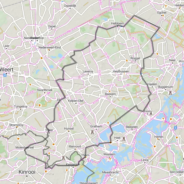 Map miniature of "Ell and Panheel Loop" cycling inspiration in Prov. Limburg (BE), Belgium. Generated by Tarmacs.app cycling route planner