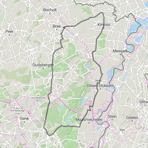Miniature de la carte de l'inspiration cycliste "Boucle vers Vallei van de Ziepbeek" dans la Prov. Limburg (BE), Belgium. Générée par le planificateur d'itinéraire cycliste Tarmacs.app