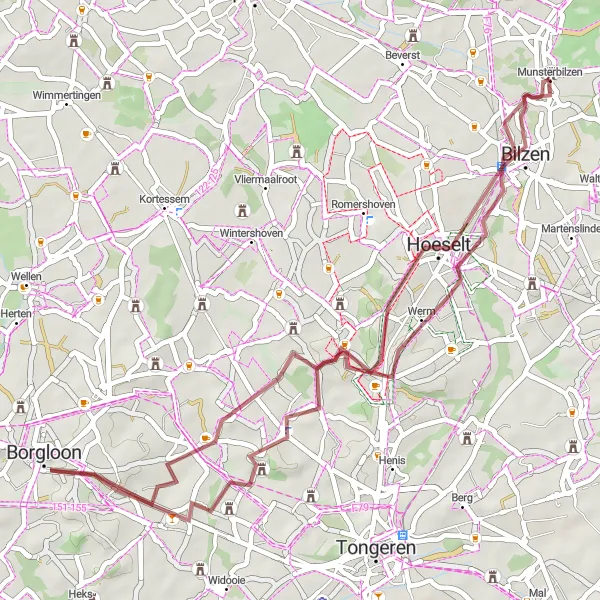 Karten-Miniaturansicht der Radinspiration "Naturwunder von Limburg auf Schotterwegen" in Prov. Limburg (BE), Belgium. Erstellt vom Tarmacs.app-Routenplaner für Radtouren