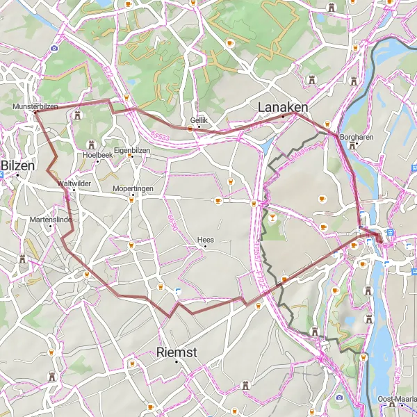 Map miniature of "The Lafelt Gravel Adventure" cycling inspiration in Prov. Limburg (BE), Belgium. Generated by Tarmacs.app cycling route planner