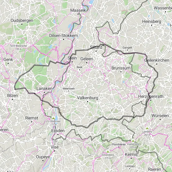 Map miniature of "Hesselsberg Gravel Adventure" cycling inspiration in Prov. Limburg (BE), Belgium. Generated by Tarmacs.app cycling route planner