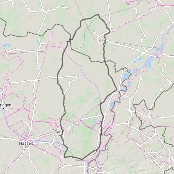 Map miniature of "Munsterbilzen Exploration" cycling inspiration in Prov. Limburg (BE), Belgium. Generated by Tarmacs.app cycling route planner