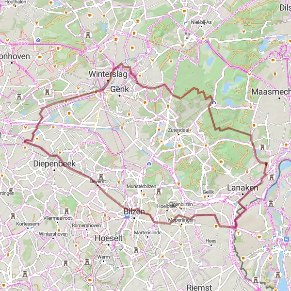 Map miniature of "Gravel Adventure: Neerharen to Zutendaal" cycling inspiration in Prov. Limburg (BE), Belgium. Generated by Tarmacs.app cycling route planner