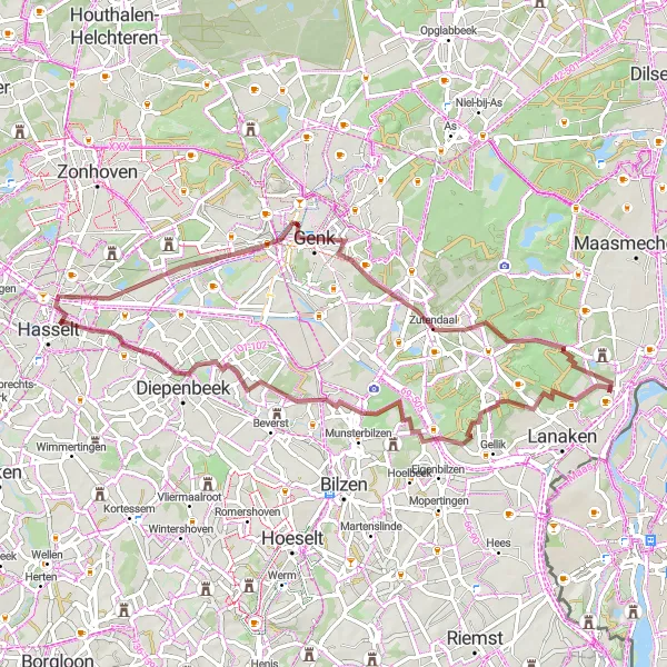 Miniatuurkaart van de fietsinspiratie "Gravelroute Neerharen - Genk" in Prov. Limburg (BE), Belgium. Gemaakt door de Tarmacs.app fietsrouteplanner