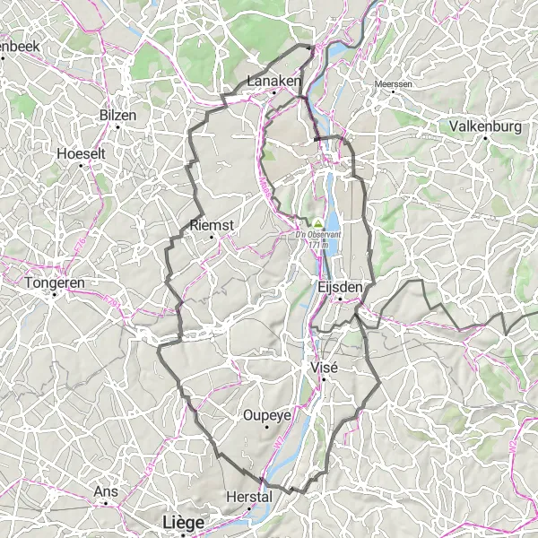 Karten-Miniaturansicht der Radinspiration "Roadroute von Neerharen nach Gellik" in Prov. Limburg (BE), Belgium. Erstellt vom Tarmacs.app-Routenplaner für Radtouren