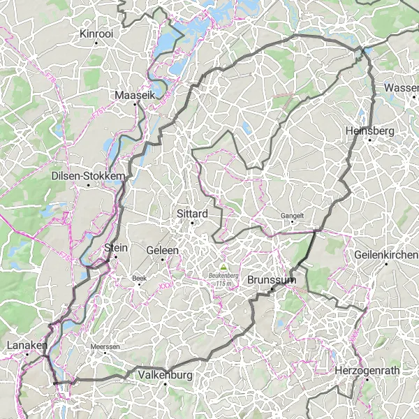 Miniature de la carte de l'inspiration cycliste "Parcours à vélo à travers les châteaux et la nature" dans la Prov. Limburg (BE), Belgium. Générée par le planificateur d'itinéraire cycliste Tarmacs.app