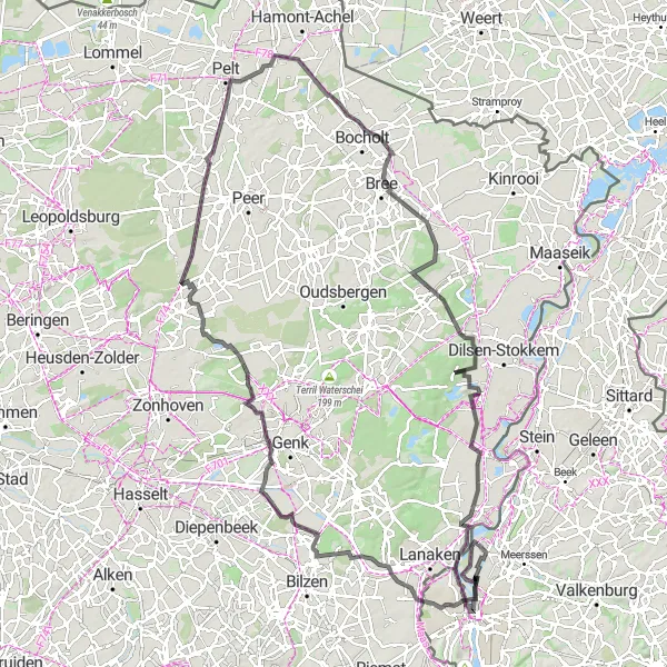 Karten-Miniaturansicht der Radinspiration "Roadroute von Neerharen nach Opoeteren" in Prov. Limburg (BE), Belgium. Erstellt vom Tarmacs.app-Routenplaner für Radtouren