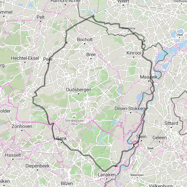 Miniature de la carte de l'inspiration cycliste "Traversée de Zutendaal à Illikhoven en vélo" dans la Prov. Limburg (BE), Belgium. Générée par le planificateur d'itinéraire cycliste Tarmacs.app