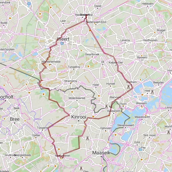 Karten-Miniaturansicht der Radinspiration "Rundstrecke von Neeroeteren nach Gremelslo über Budschop und Ittervoort" in Prov. Limburg (BE), Belgium. Erstellt vom Tarmacs.app-Routenplaner für Radtouren