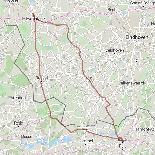 Karten-Miniaturansicht der Radinspiration "Rund um Neerpelt und das Bosland" in Prov. Limburg (BE), Belgium. Erstellt vom Tarmacs.app-Routenplaner für Radtouren