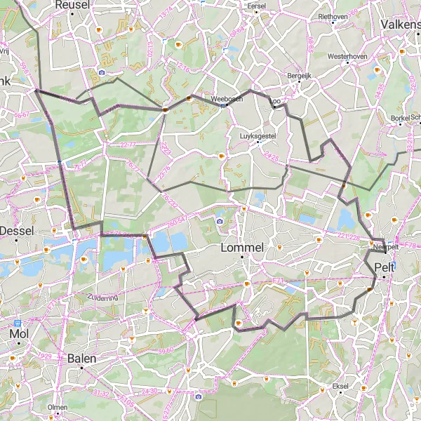 Map miniature of "Rural Charm and Culture" cycling inspiration in Prov. Limburg (BE), Belgium. Generated by Tarmacs.app cycling route planner