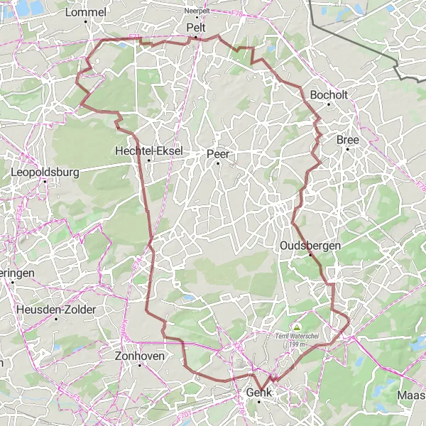 Karten-Miniaturansicht der Radinspiration "Panoramische Tour durch As und Niel-bij-As" in Prov. Limburg (BE), Belgium. Erstellt vom Tarmacs.app-Routenplaner für Radtouren