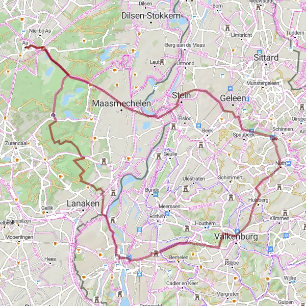 Karten-Miniaturansicht der Radinspiration "Schotterabenteuer von As nach Maastricht" in Prov. Limburg (BE), Belgium. Erstellt vom Tarmacs.app-Routenplaner für Radtouren