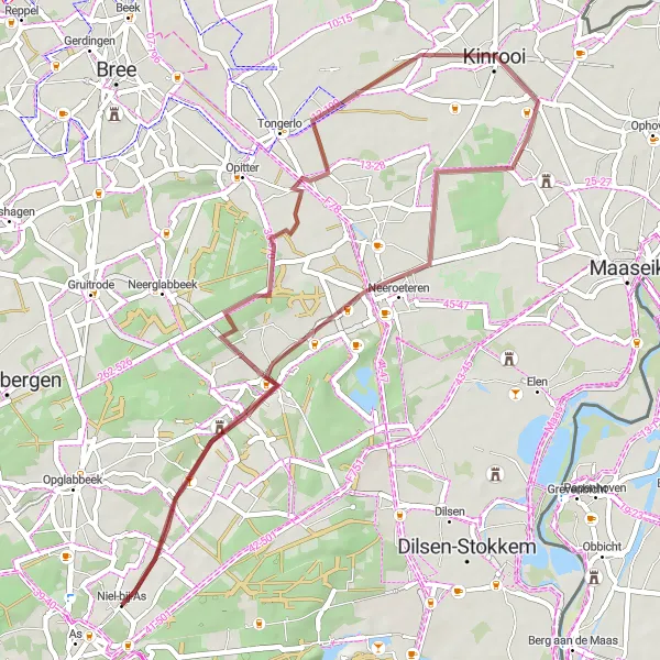 Map miniature of "Hidden Gems of Neeroeteren" cycling inspiration in Prov. Limburg (BE), Belgium. Generated by Tarmacs.app cycling route planner