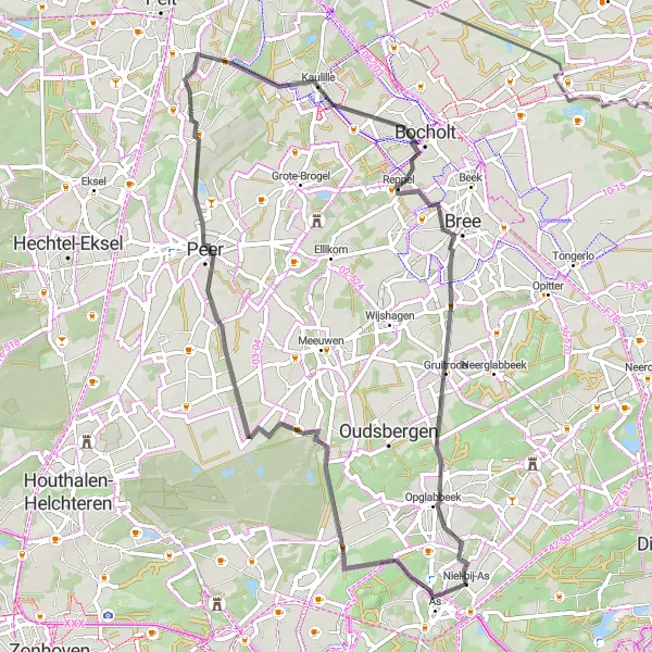 Karten-Miniaturansicht der Radinspiration "Radtour durch As, Peer und Niel-bij-As" in Prov. Limburg (BE), Belgium. Erstellt vom Tarmacs.app-Routenplaner für Radtouren