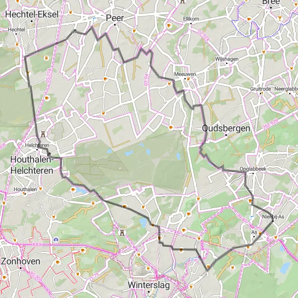 Karten-Miniaturansicht der Radinspiration "Roadtrip von As nach Opglabbeek" in Prov. Limburg (BE), Belgium. Erstellt vom Tarmacs.app-Routenplaner für Radtouren