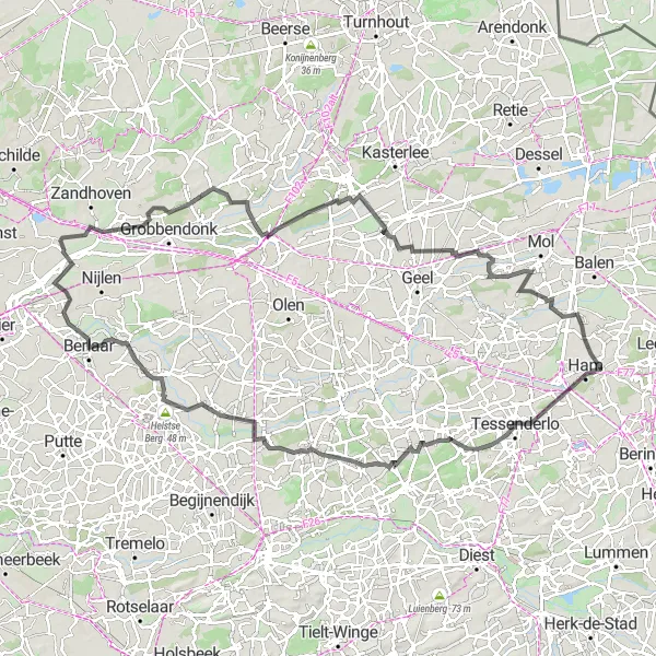 Miniatuurkaart van de fietsinspiratie "Langs historische sites en adembenemende uitzichten" in Prov. Limburg (BE), Belgium. Gemaakt door de Tarmacs.app fietsrouteplanner