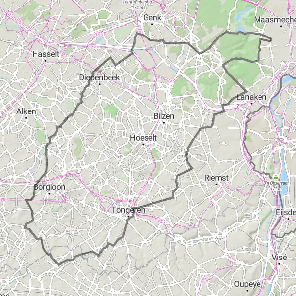 Map miniature of "Road Cycling Adventure: From Gellik to Zutendaal" cycling inspiration in Prov. Limburg (BE), Belgium. Generated by Tarmacs.app cycling route planner