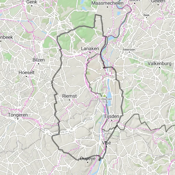 Miniatuurkaart van de fietsinspiratie "Unieke Limburgse Fietsroute" in Prov. Limburg (BE), Belgium. Gemaakt door de Tarmacs.app fietsrouteplanner
