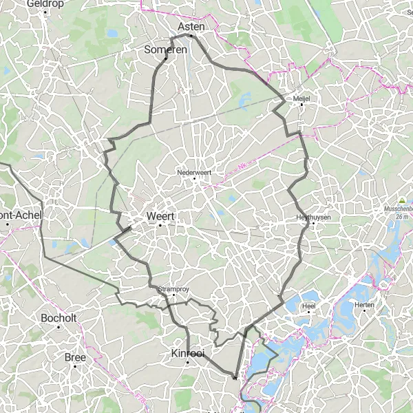 Map miniature of "Someren-Heide Discovery" cycling inspiration in Prov. Limburg (BE), Belgium. Generated by Tarmacs.app cycling route planner