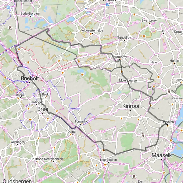 Map miniature of "Voorshoven Route" cycling inspiration in Prov. Limburg (BE), Belgium. Generated by Tarmacs.app cycling route planner